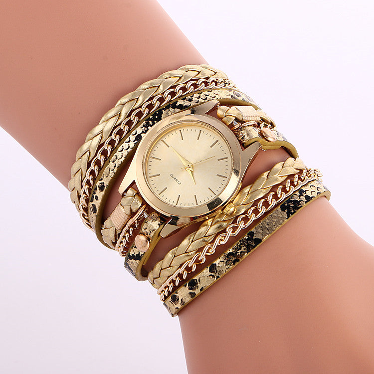 Snake Print Woven Wrap Bracelet Watch