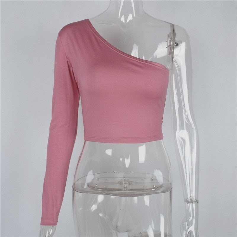 Sweet Long Sleeve One Shoulder Red Crop Top
