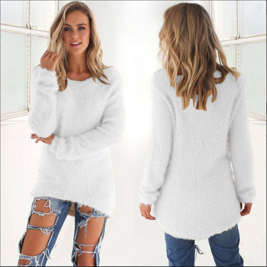 Fashion Pure Color Long Sleeve Sweater