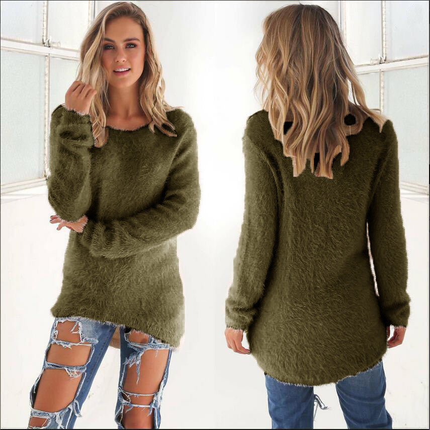 Fashion Pure Color Long Sleeve Sweater