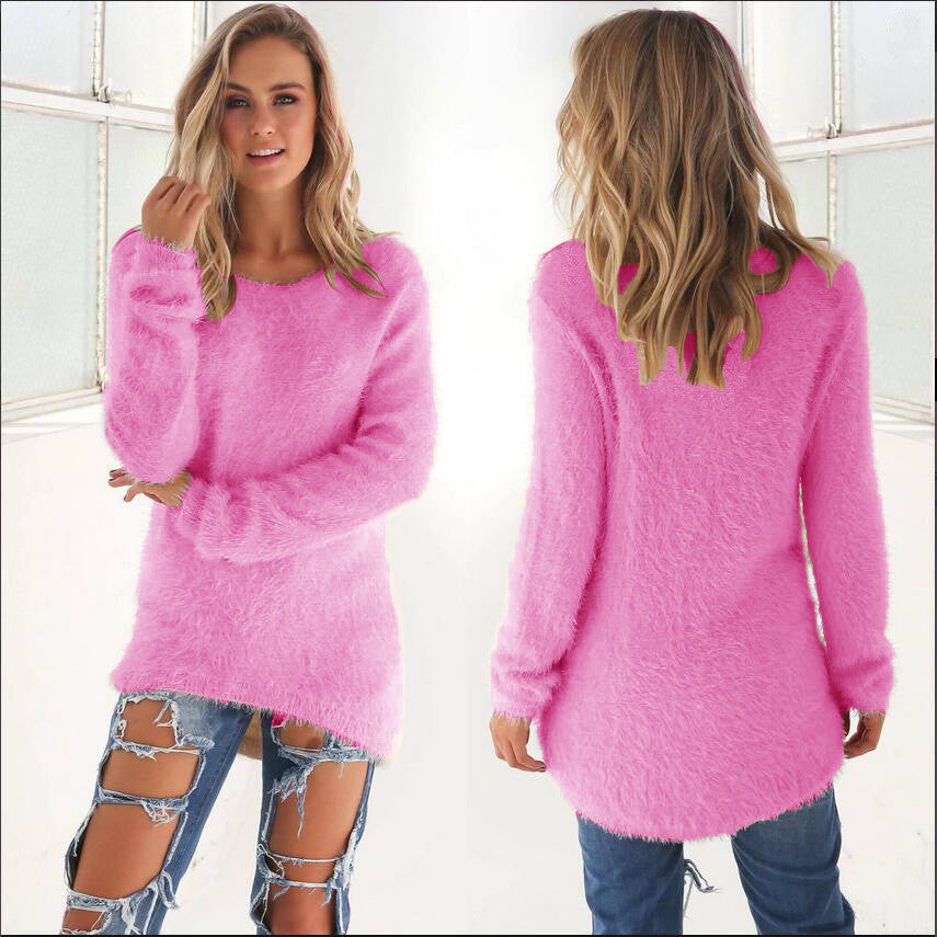 Fashion Pure Color Long Sleeve Sweater