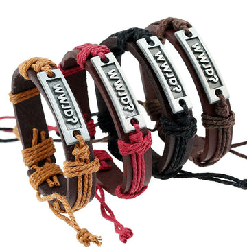 Retro Woven Leather Letters Bracelet Set