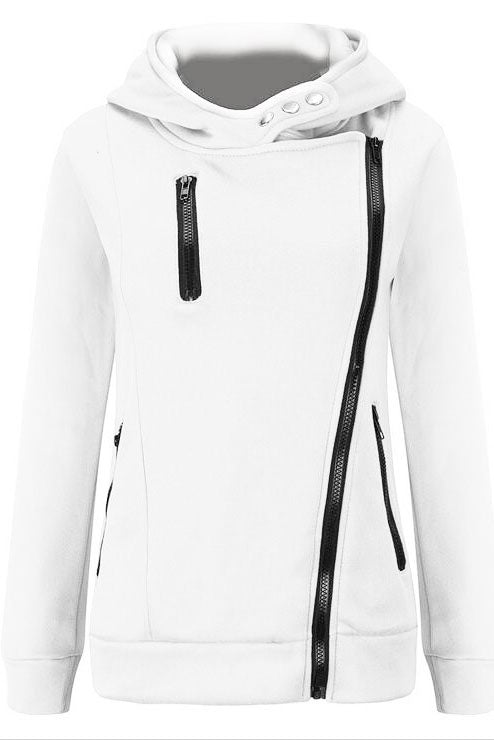 Zippers High Neck Pure Color Slim Hoodie Coat