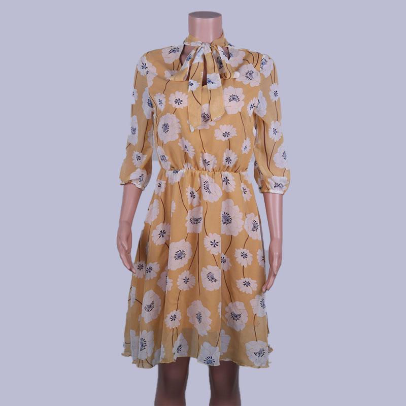 Floral Print Half Sleeve A Line Dress