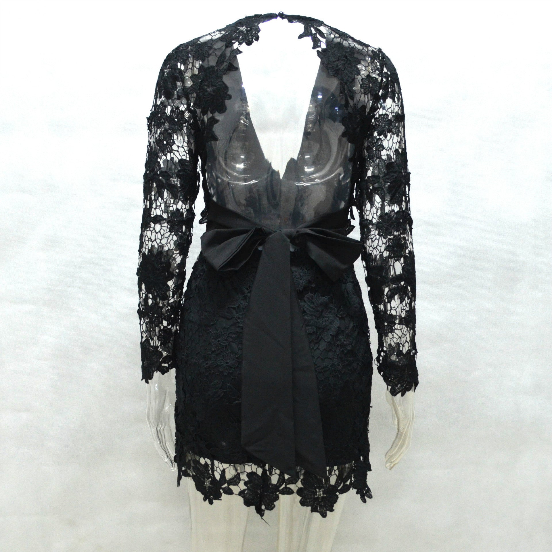 Lace Patchwork Long Sleeve Backless Bodycon Short Dress
