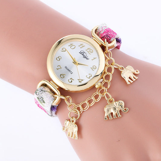 Unique Strap Elephant Pendant Watch