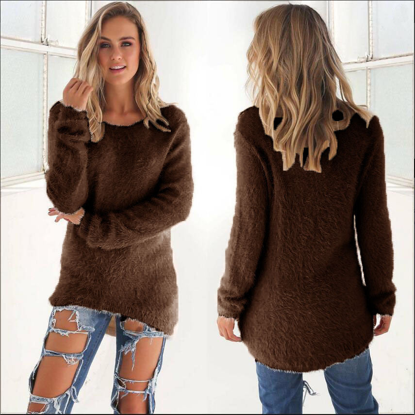 Fashion Pure Color Long Sleeve Sweater