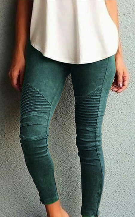 Pure Color Elastic Skinny Drape Long Pants