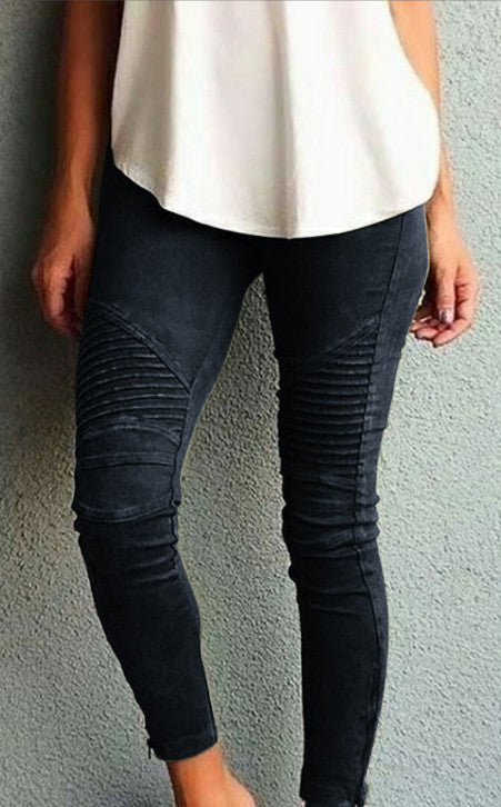 Pure Color Elastic Skinny Drape Long Pants