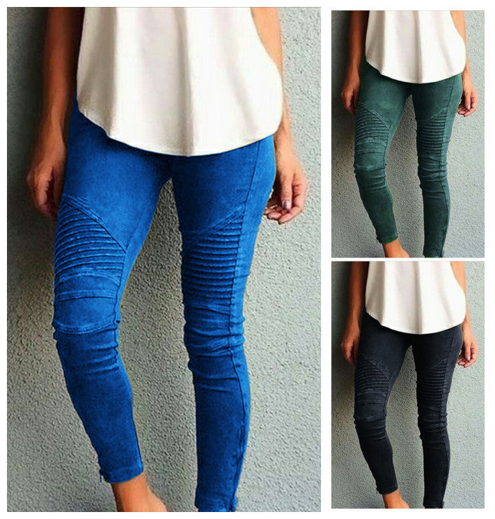 Pure Color Elastic Skinny Drape Long Pants