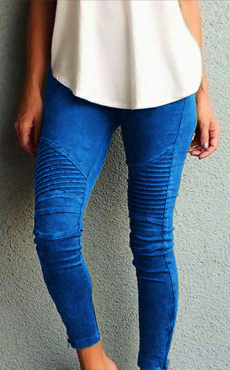 Pure Color Elastic Skinny Drape Long Pants