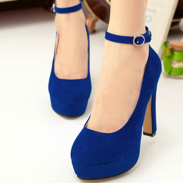 Candy Color Ankle Wrap Round Toe Platform High Heels Party Shoes