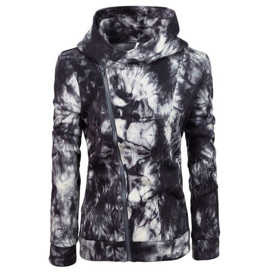 High Neck Zipper Slim Print Slim Hoodie