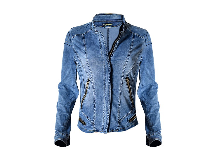 Stand Collar Zipper Women Motorcycle Short Denim Jacket