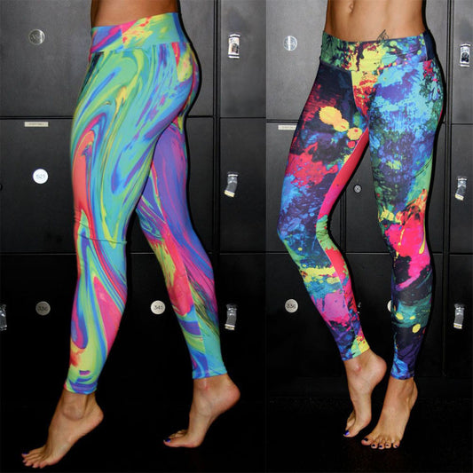 Low Waist Elastic Colorful Print Long Slim Leggings