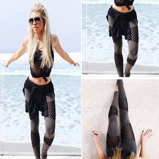 Black Yoga Mesh Matching Slim Legging