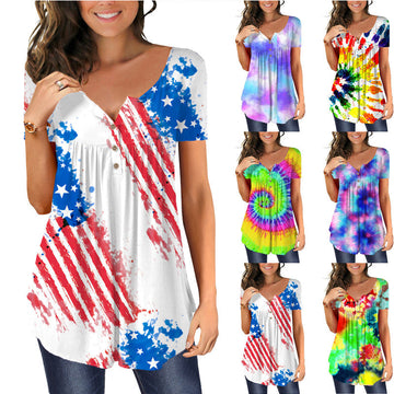 Casual Tie Dye Short Sleeve Loose T-shirts