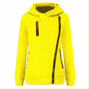 Zippers High Neck Pure Color Slim Hoodie Coat