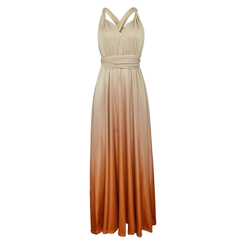 Strap Backless Gradient Empire Waist Maxi Dress