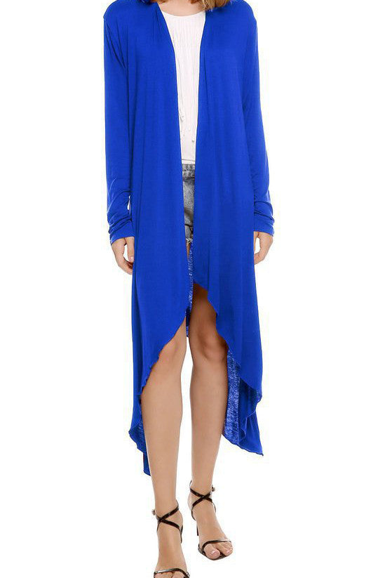 Pure Color Irregular Long Sleeves Scoop Long Cardigan