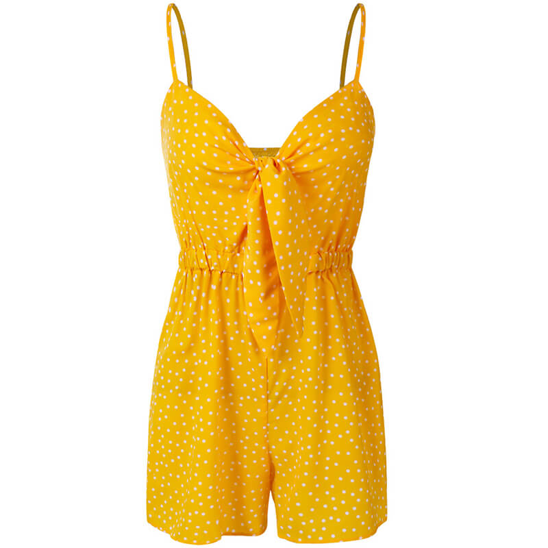 Polka Dot Spagehetti Straps Bow Rompers