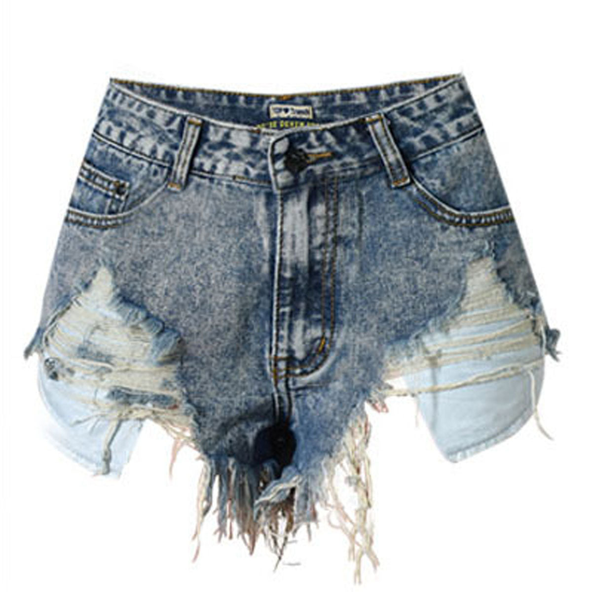 High Waist Hole Denim Tassel Irregular Slim Shorts