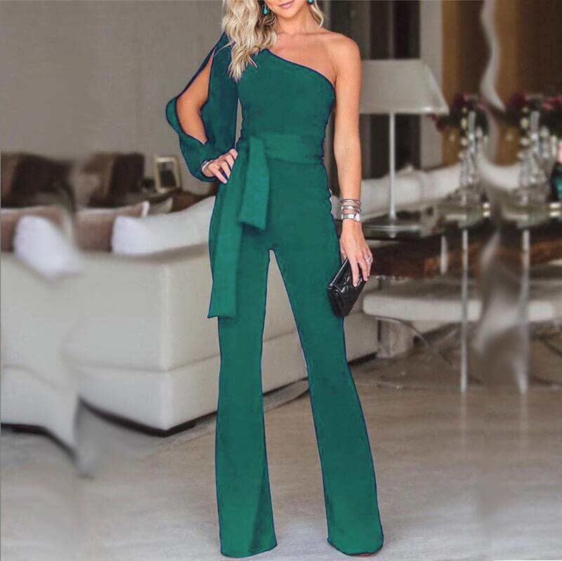 One Shoulder Bandage Split Sleeves Jumpsuits