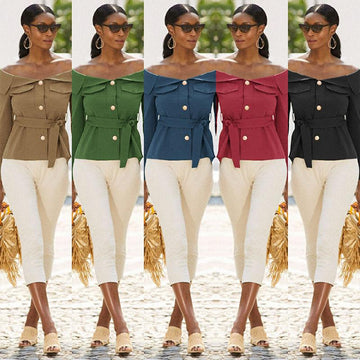 Boat Neck Tie Waist Blazer