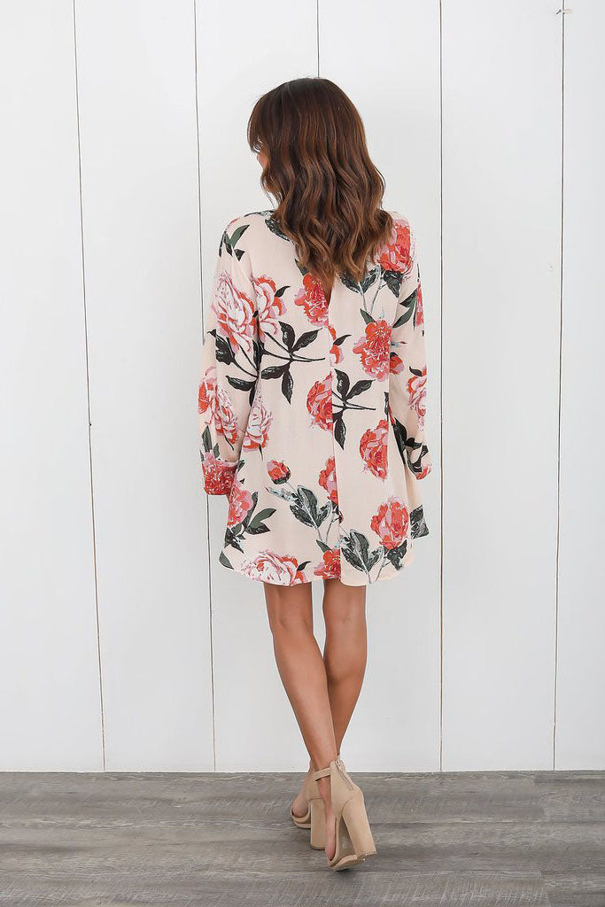 High Neck Cut Out Loose Flower Print Blouse