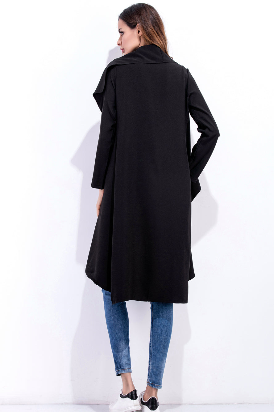 Ruffles Lapel Solid Color Long Irregular Coat