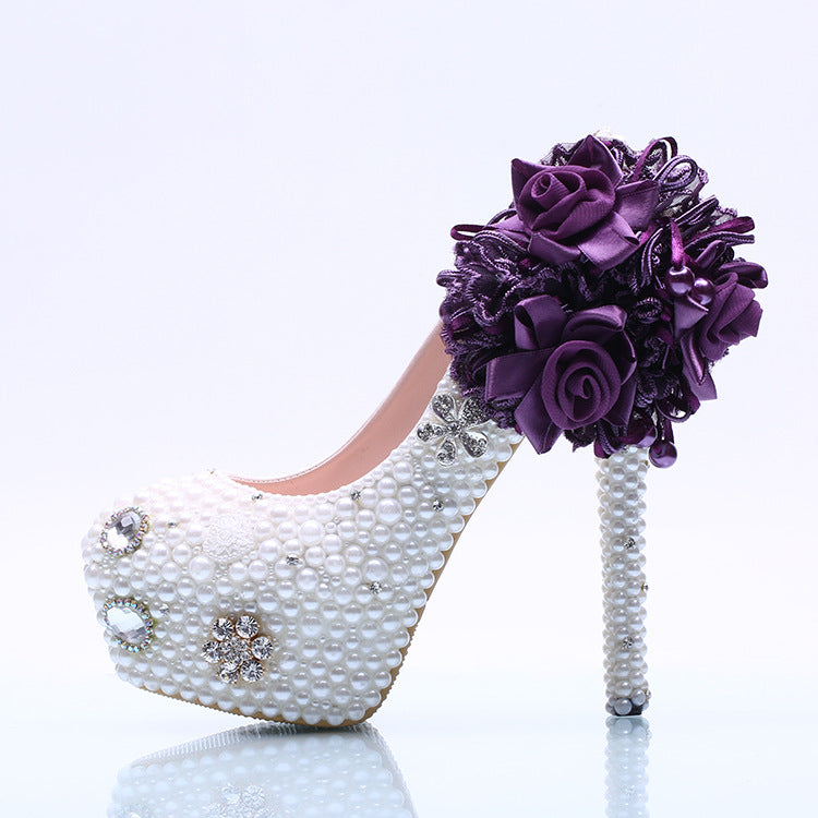 Big Flower Beadings Crystal Super High Stiletto Heels Bridal Shoes