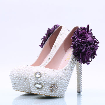 Big Flower Beadings Crystal Super High Stiletto Heels Bridal Shoes