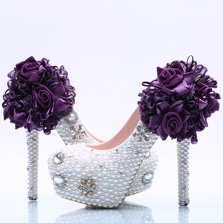 Big Flower Beadings Crystal Super High Stiletto Heels Bridal Shoes