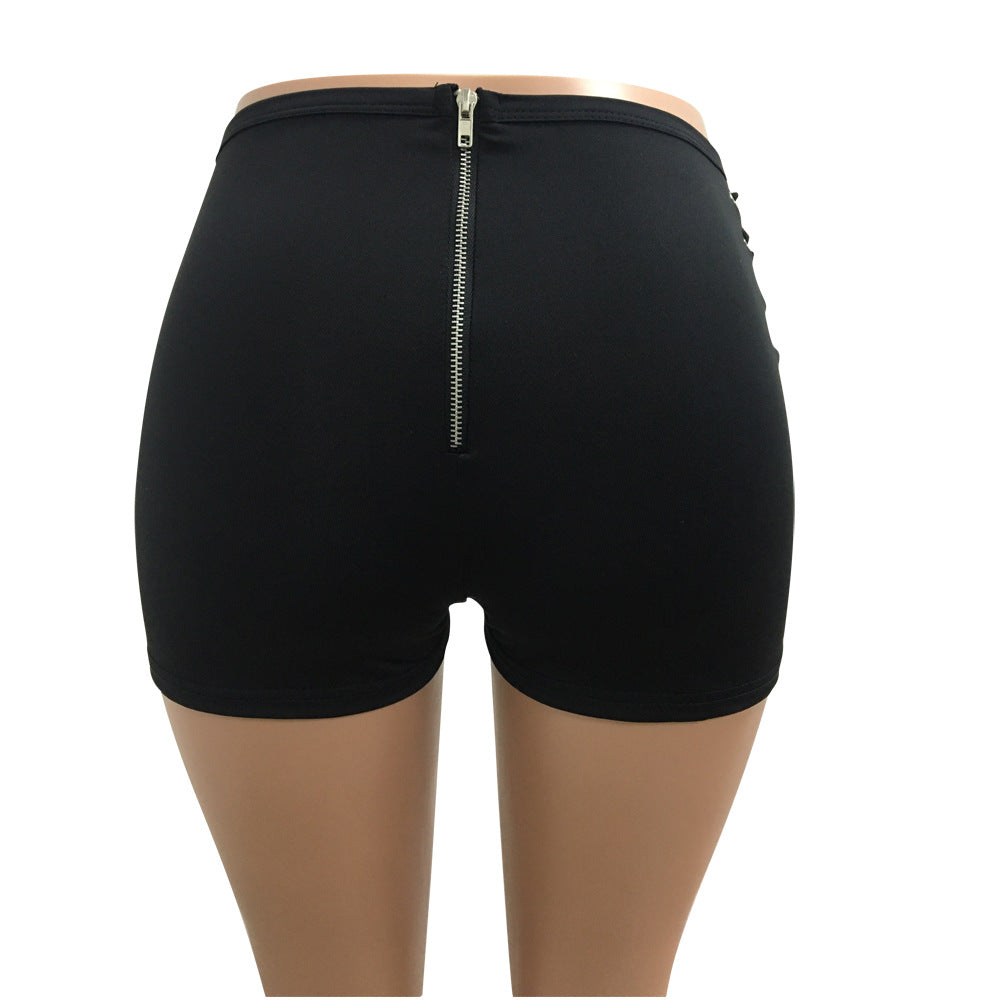 Pure Color Low Waist Bandage Lace Up Slim Shorts