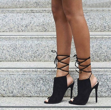 Suede Peep-toe Summer Ankle Strap Ankle Wraps Suede Peep Toe Stiletto Heel Sandals