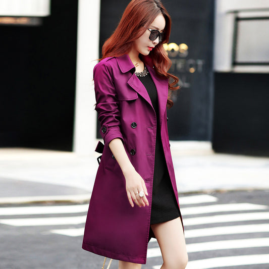 Double Breast Lapel Women Oversized Long Coat with Belt on