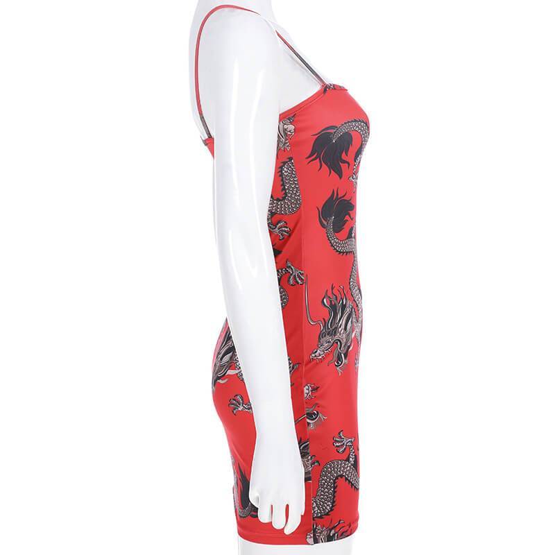 Dragon Printed Bodycon Sling Dress