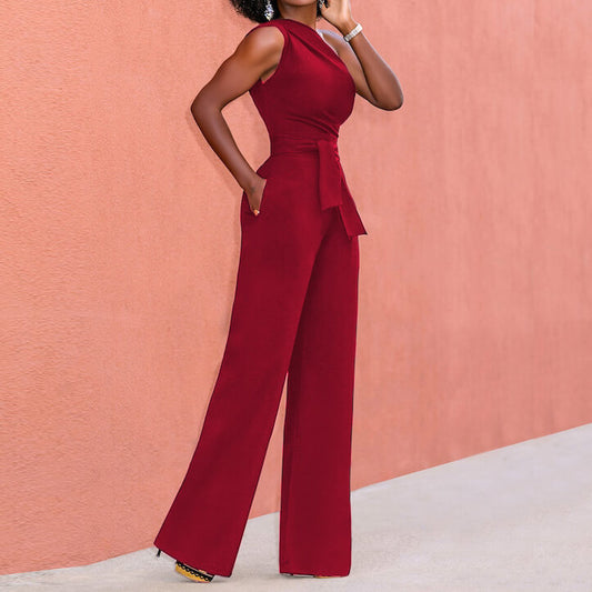 One Shoulder Candy Color Jumpsuit