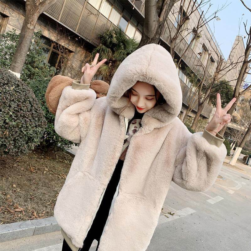 Faux Fur Pure Color Zip Up Coat