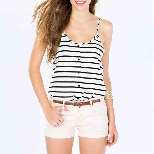 Fashion  Spaghetti Strap Striped Button-down Top