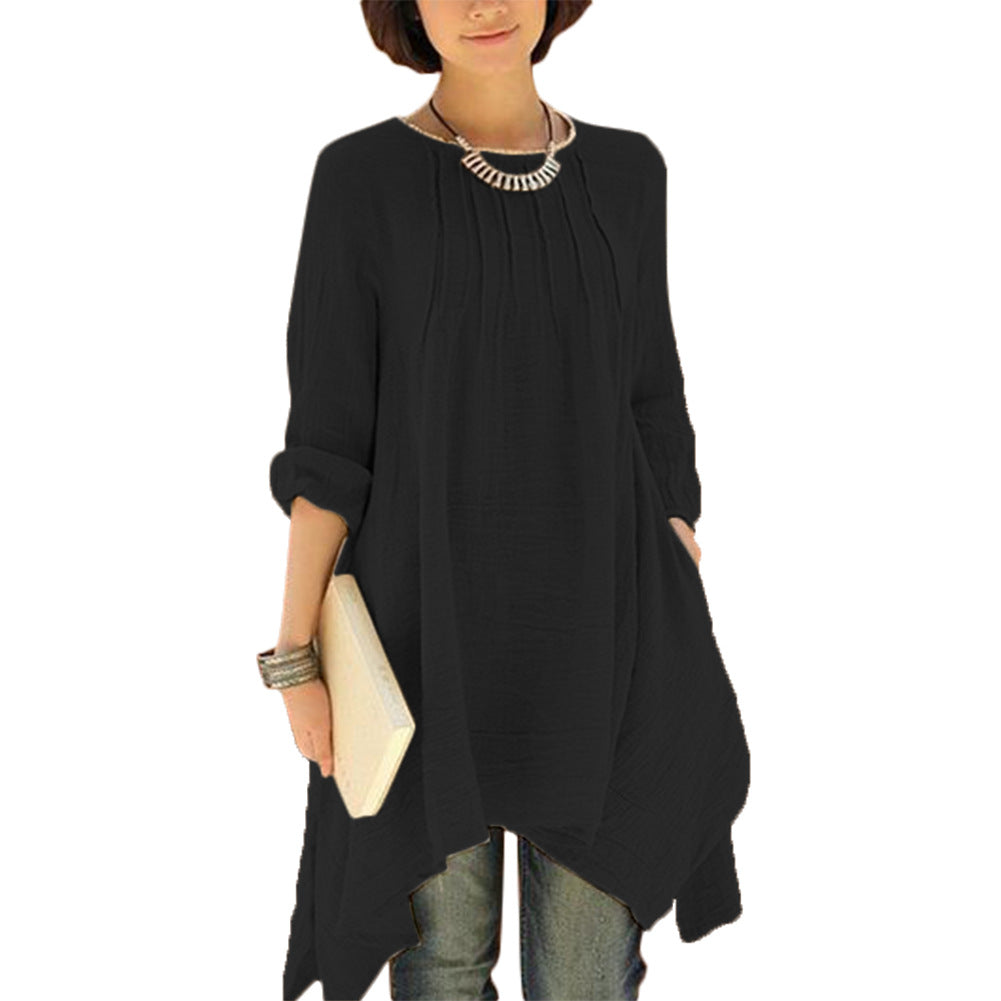 Irregular Pure Color Long Sleeves Loose Short Dress