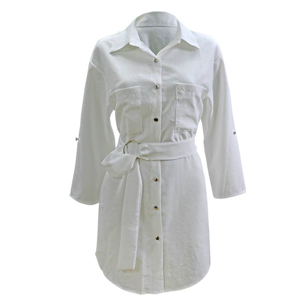 Plus Size OL Simple Tie Waist Shirt Dress