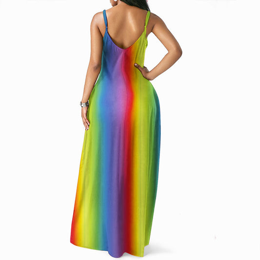 Spaghetti Strap Multi Color Floor Length Dress