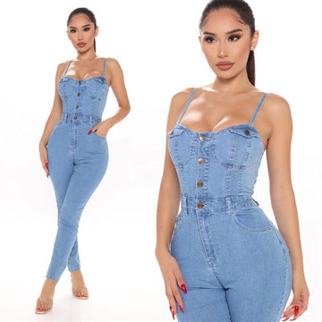 Women's casual suspender bra denim Jumpsuit