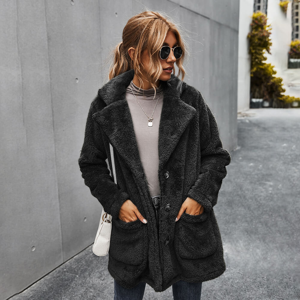 Fleece Lapel Warm Cardigan