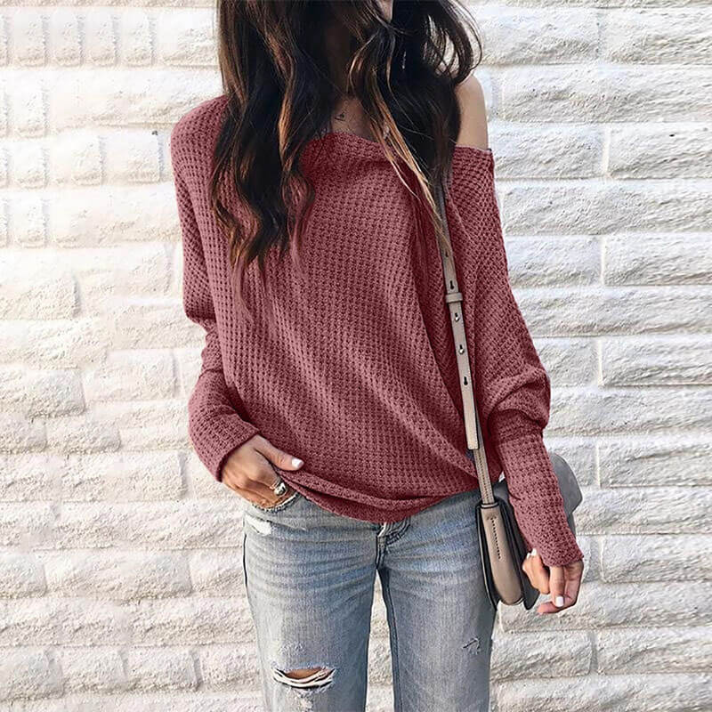 Scoop Neck Lantern Sleeve Pure Color Sweater