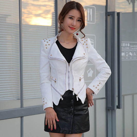 White Denim Rivet Studded Jacket