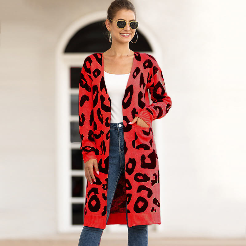 Leopard Print Oversized Cardigan Sweater