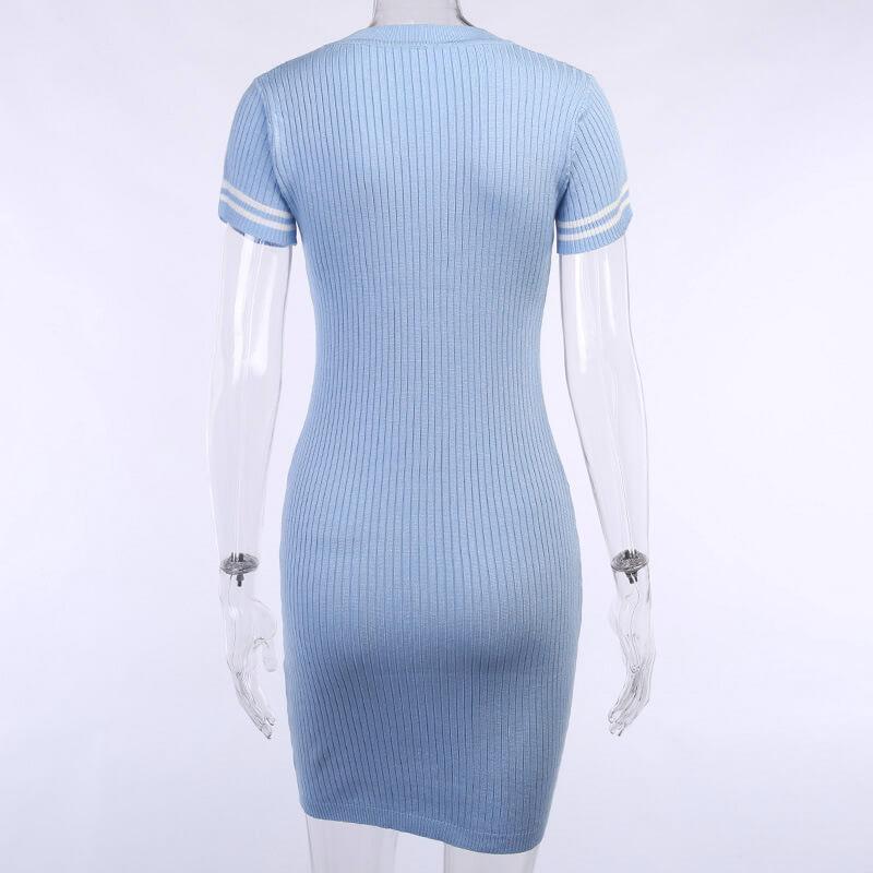 Crew Neck Ribbed Bodycon Short Dress