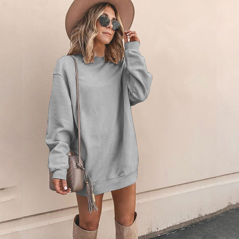 Long Sleeve Simple Loose Plain Sweatshirt Dress